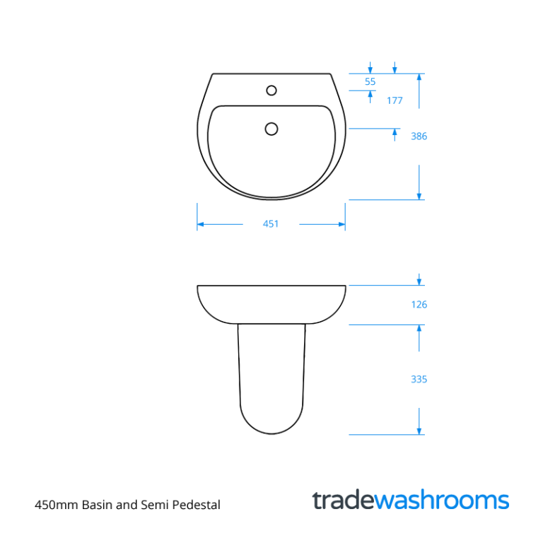 450mm Basin and Semi Pedestal Small WallHung Washbasin