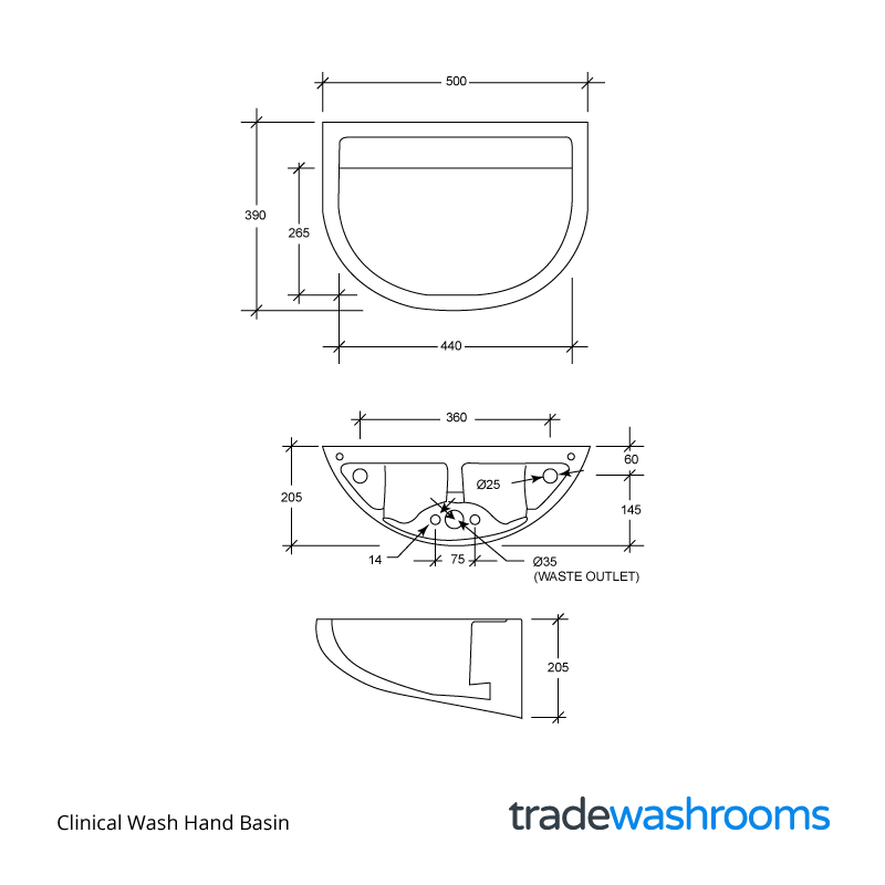 HTM/HBN Clinical Wash Hand Basin for Hospital and Doctors Surgeries