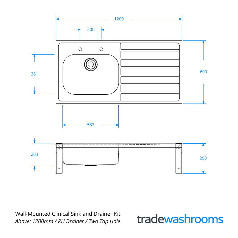 WallMounted Clinical Sink and Drainer Kit [HBN ST] Stainless Steel