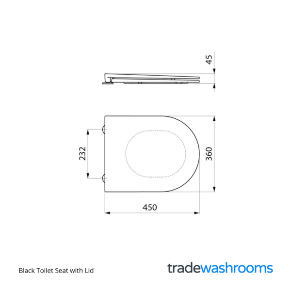 Black Toilet Seat with Lid for Stainless Steel WC Pans • URVSEATB