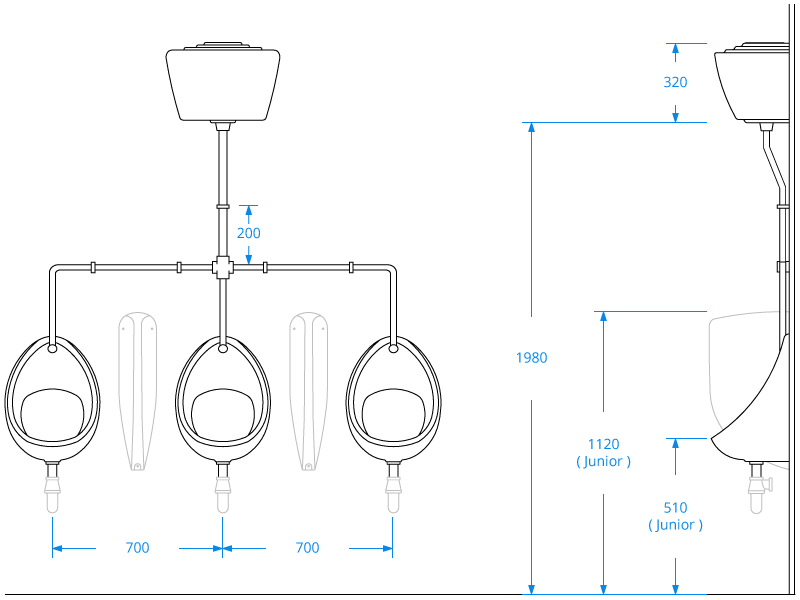 3x Junior Bowl Urinal Pack UR40BOX3TOGO • Triple Exposed Urinal Set
